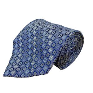 Joseph & Feiss Mens Blue Silk Geometric Pattern Handmade Tie